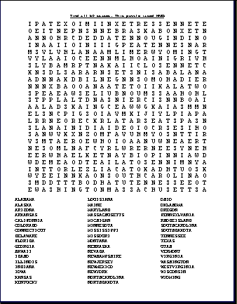 Crossword Puzzles on This Puzzle Rated Easy Find All 50 States